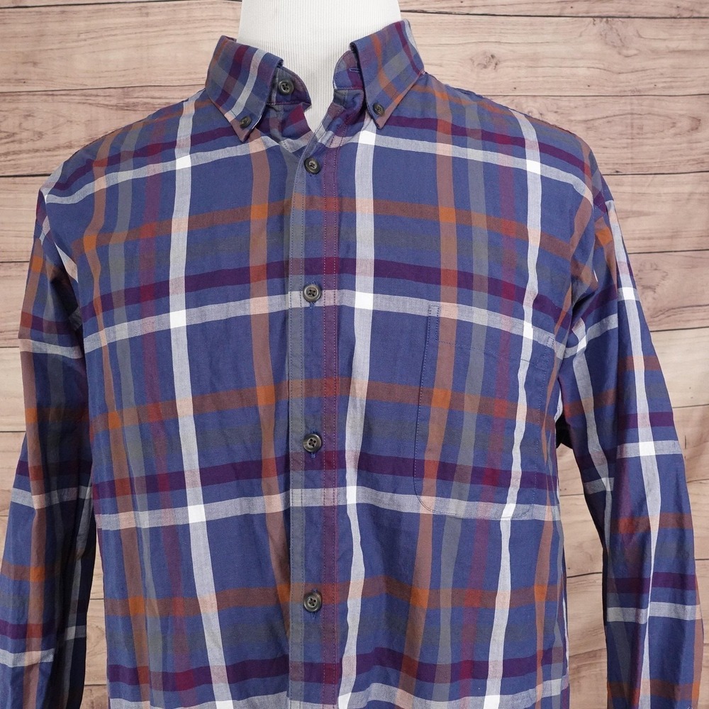 Roundtree & Yorke Shirt Mens 2XL Blue Plaid Long Sleeve Button-Up Pocket Cotton